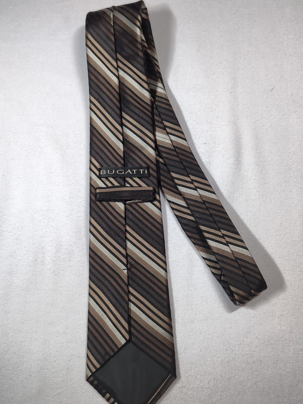 Bugatti Black and Brown Striped Silk Tie